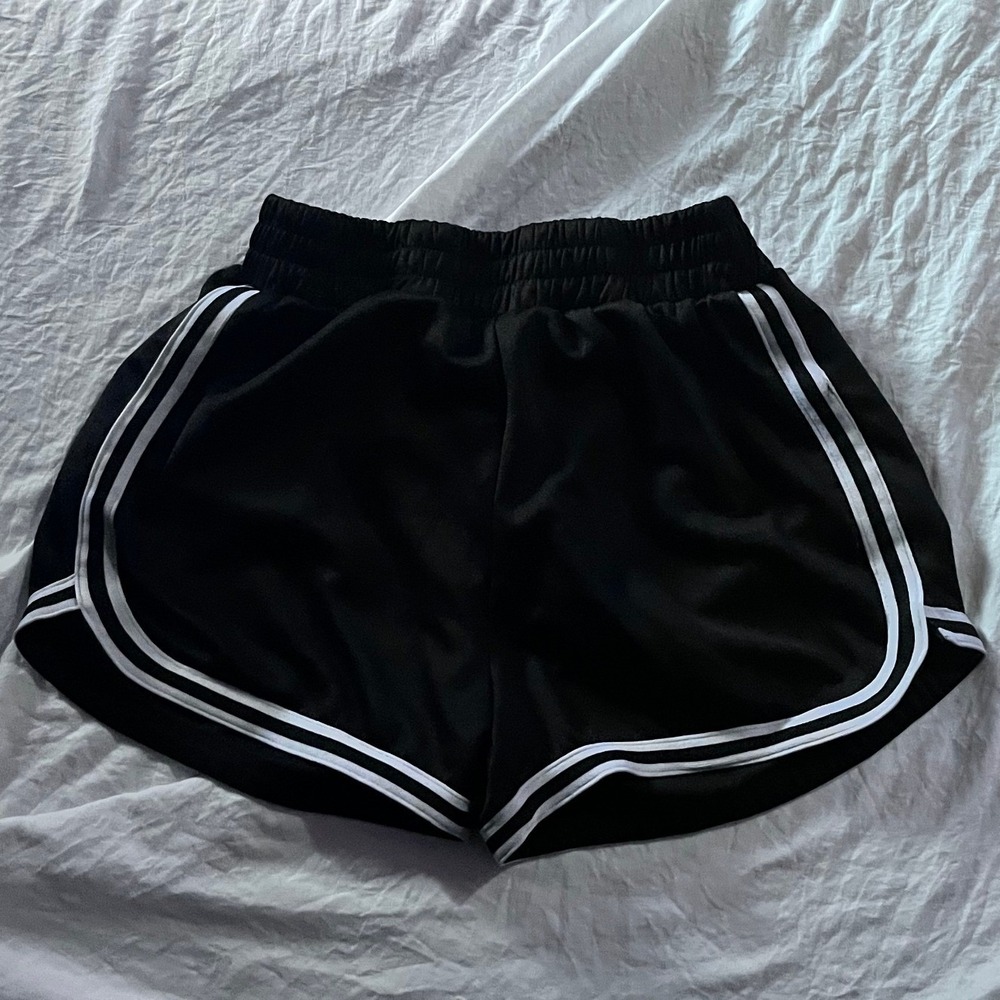 Athletic Works Womens Black Dolphin Shorts White Stripe Trim Size‎ M